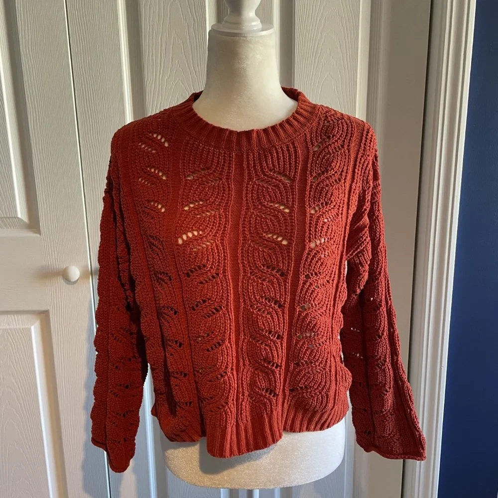 Women's Junior's Poof Apparel Rust Long Sleeve Cropped Sweater Top Size Small - Picture 1 of 6